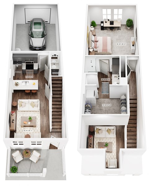 Floor plan for 1 bed, 1.5 baths, 900 sqft
